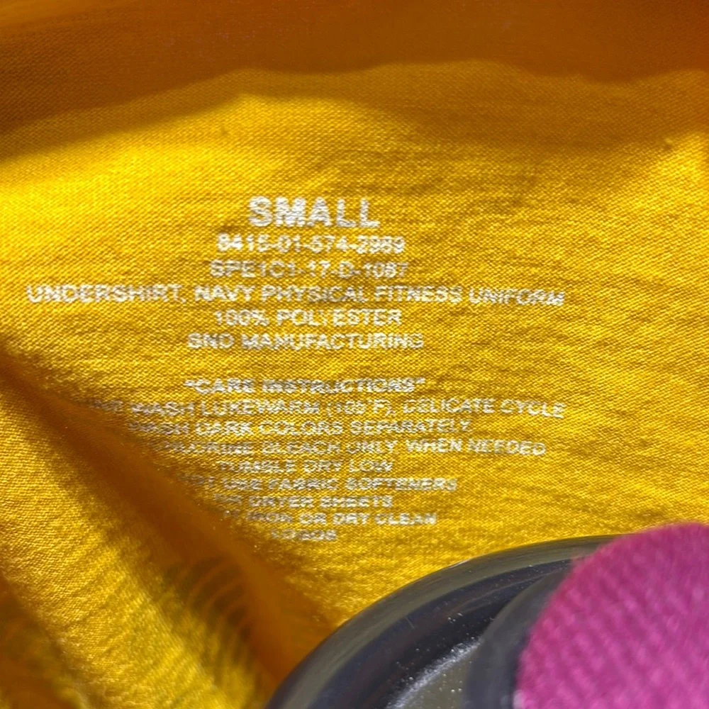 US Navy Original PT Yellow Shirt with reflective f/b Navy, Men’s size Small - Picture 2 of 4